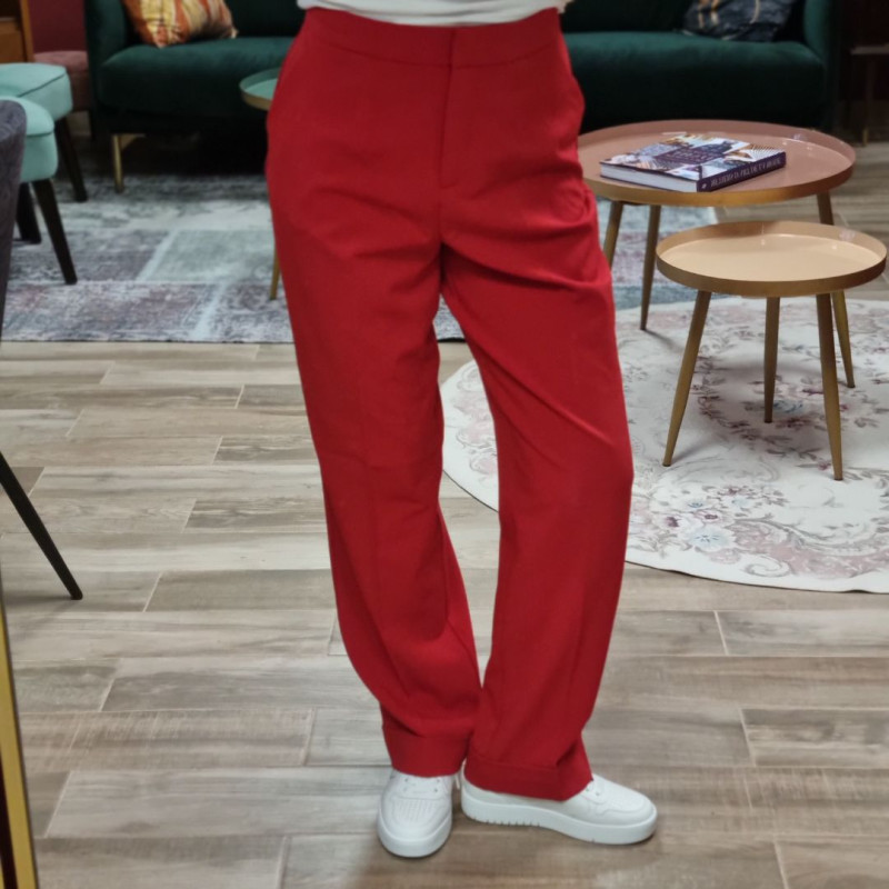 5744 PANTALON DANTA TURN UP ROUGE SCARLET